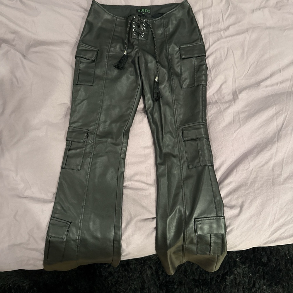 Dolls Kill ClubEXX Black Leather Cargo Pants